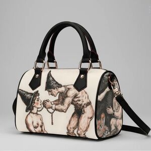 Women’s Cream Illustration Satchel Handbag